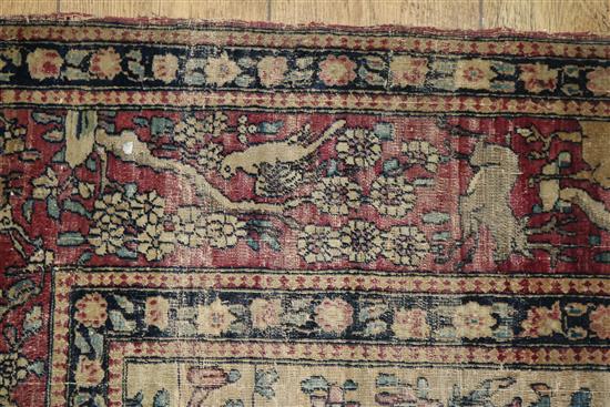 A Caucasian rug with triple medallion on a blue ground and two worn Persian rugs 210 x 120cm, 205 x 135cm and 195 x 145cm